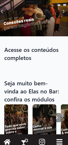 Área de membros do Elas no Bar no celular
